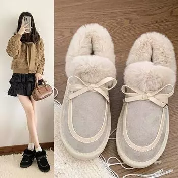 Ботинки для снега женские зимние меховые подбитые супертолстые теплые большие хлопковые туфли северо-восточная уличная одежда 35 чёрный