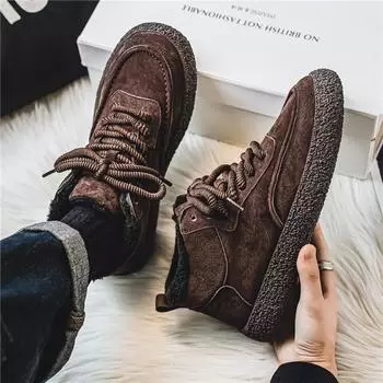 Ботинки для снегоступов мужские зимние меховые с интегрированным флисом утолщенные теплые высокие на толстой подошве уличные меховые ретро-ботинки из хлопка 39