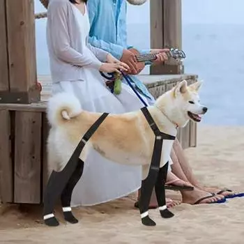 Ботинки для собак с подтяжками, нескользящие гетры для собачьих ботинок, зимние штаны для собак с водонепроницаемыми прикрепленными ботинками, регулируемые ботинки с подтяжками XS белый