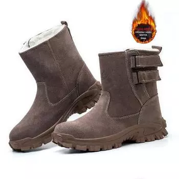 Ботинки для защиты от ожогов мужские зимние плюс бархатные теплые со стальным носком для электросварщиков рабочие хлопковые сапоги для снега H995 37 верблюд