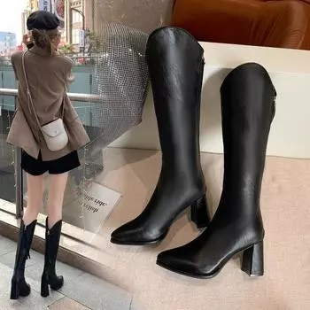 Ботинки для женщин на толстом каблуке, на высоком каблуке, с кисточками, ботинки Martin, с острым носком, с застежкой-молнией сзади, женские ботинки 35 чёрный