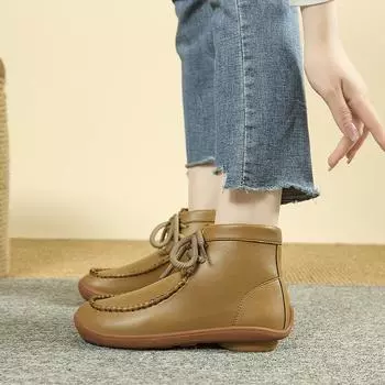 Ботинки для женщин Нескользящие 2024 Высокое качество Мода Новые Осенние Зимние однотонные женские ботильоны на шнуровке Botines Mujer 36 чёрный