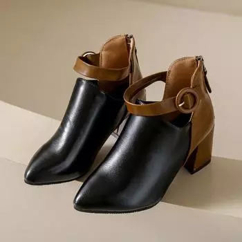 Ботинки для женщин, толстые, с молнией сзади, зимние, новые, однотонные, 2024, высококачественные, с острым носком, для активного отдыха, женские ботильоны 35 чёрный