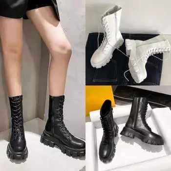 Ботинки до середины икры, женские осенне-зимние модные женские ботинки «Челси» на шнуровке, спортивная женская обувь на каблуке-платформе 35 белый