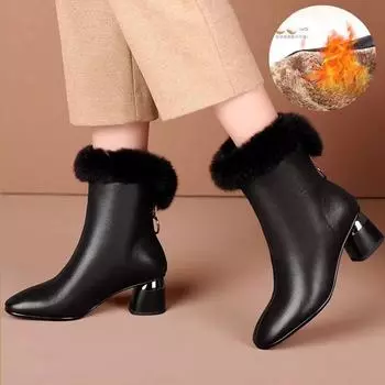 Ботинки Furry женские элегантные стильные новые женские ботильоны из искусственной кожи на толстой подошве весна 2024 лодочки женские 4.5