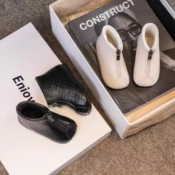 Ботинки из хлопка для девочек, детская обувь, зимняя детская обувь с мягкой подошвой для малышей, короткие ботинки, черные мягкие кожаные ботинки 25 белый