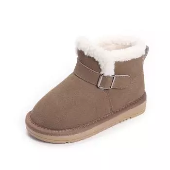 Ботинки из хлопка для девочек, зимние ботинки в британском стиле, детские нескользящие зимние ботинки с мягкой подошвой и флисом, утолщенная хлопковая обувь для мальчиков 24