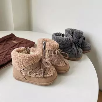Ботинки из хлопка для девочек, зимние новые короткие ботинки для девочек, обувь для малышей с мягкой подошвой и мехом ягненка 16 верблюд