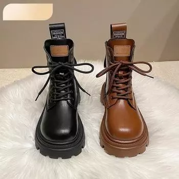 Ботинки из хлопка для защиты от холода на северо-востоке, женские зимние ботинки из натуральной кожи и шерсти с меховой отделкой, толстые теплые ботинки Martin с плюшевой подошвой 35 коричневый