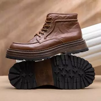 Ботинки из конской кожи с толстой подошвой, мужские короткие ботинки, высокие низкие британские ретро-ботинки Martin в стиле Wind Locomotiv, мужские из натуральной кожи 38 коричневый