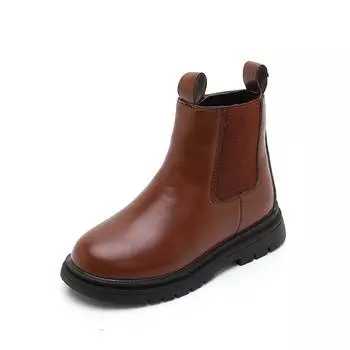 Ботинки из кожи для девочек, зимние, новые, корейские, британские, короткие, для маленьких девочек, принцессы, бархатные 27 коричневый