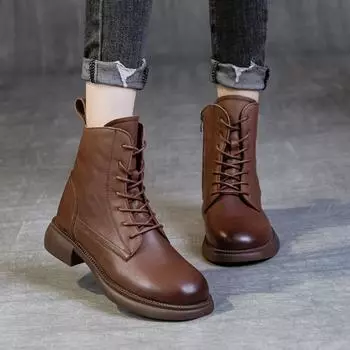 Enuine кожаные туфли женские сапоги на молнии модные ретро сапоги на плоской подошве для женщин, мягкие сапоги на средней подошве, высокие женские сапоги 40 чёрный