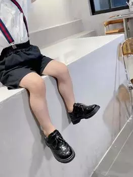 Ботинки из мягкой кожи для мальчиков весна-осень, новые удобные, корейский стиль, британский черный 27