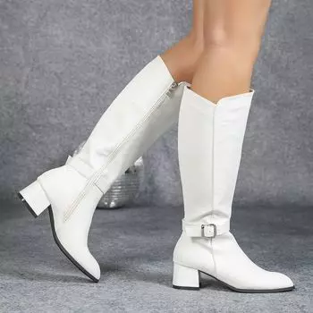 Ботинки из мягкой кожи и бархата на молнии 2025 г. 35 белый