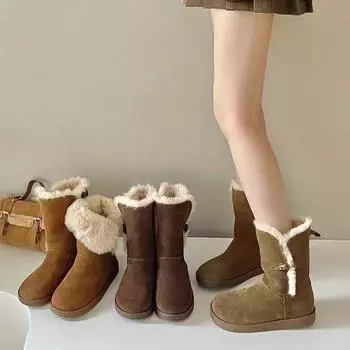 Ботинки из натуральной кожи, хлопковые ботинки, меховые полусапожки 35 верблюд