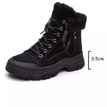 Ботинки из натуральной кожи Koznoy 3,5 см, весна-осень, модные ботильоны, мокасины, зимняя мягкая платформа, танкетка, женская обувь 35 чёрный