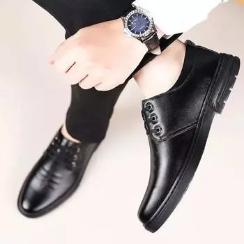 Ботинки из натуральной кожи, осенние мужские повседневные деловые кожаные туфли с одной педалью, мягкая кожаная подошва, дышащая, удобная рабочая обувь 39