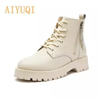 Ботинки из натуральной кожи. Женские осенние женские ботильоны с двойной молнией. Мотоциклетные ботинки на платформе и толстом каблуке. Подходит для весны, осени и зимы. 35