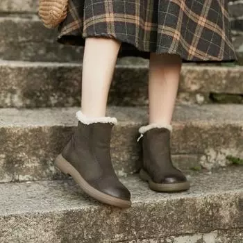 Ботинки из натуральной кожи, зимние ботинки в стиле ретро с толстой подошвой, короткие ботинки 35 серый