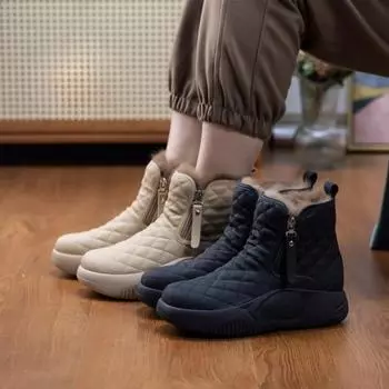 Ботинки из натуральной мягкой кожи, бархата, утолщенного хлопка, женские, зимние, 2023 года, новые, толстые, подошва, зимние, женские, модные, с плоским дном, нескользящие, короткие, трубчатые 35 белый
