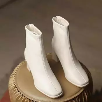 Ботинки из натуральной мягкой кожи детские зимние бархатные квадратные на толстом каблуке теплые короткие женские ботинки 2024 года осень-зима новые тонкие ботинки 41