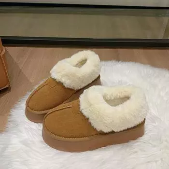 Ботинки из натуральной мягкой кожи с мехом, женские, зима 2024, толстая подошва, короткие, утолщенные, с одной педалью, ленивые, из хлопка 35 зелёный