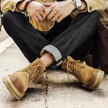 Ботинки из ревеня мужские 2025 года новые кожаные ботинки Martin British style с высоким берцем, дышащие, мужские туфли для лета и весны и осени 39