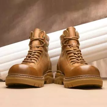 Ботинки из ревеня Мужские ботинки Высокие кожаные ботинки Martin на шнуровке в стиле ретро Ботинки с толстой подошвой для походов 38 коричневый