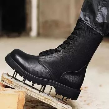 Ботинки кожаные модные дышащие дикие высококачественные уличные кожаные ботинки мужские ботинки нескользящие ботинки кожаные темпераментные мужские ботинки 38 чёрный