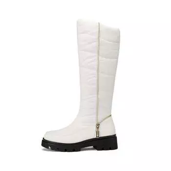 Ботинки Krazing Pot PU Down, зимняя обувь, устойчивая к холоду, средний каблук, размер 44, зимние ботинки большого размера, застежка-молния, круглый носок, сохраняющий тепло, высокие сапоги 35 чёрный