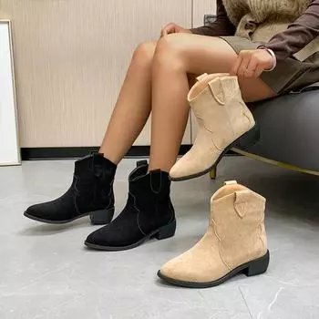 Ботинки LazySeal на высоком каблуке 4,5 см, мягкие замшевые однотонные женские осенние туфли до середины голени, дышащие мотоциклетные ботинки, размер плюс 43 35 хаки