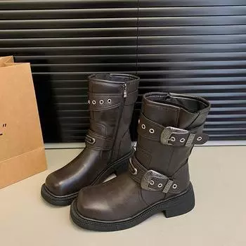 Ботинки Майяра Новые ботинки в стиле вестерн с пряжкой на поясе Средние рыцарские сапоги Женские короткие сапоги Высокие сапоги Ботинки Мартин 35