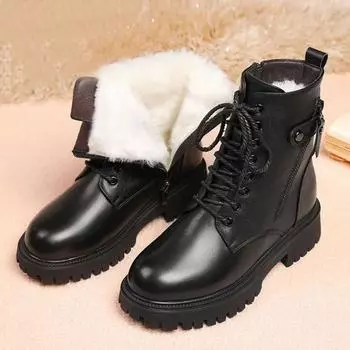 Ботинки «мартенки», женские зимние бархатные толстые зимние сапоги, хлопковые сапоги на плоской подошве, теплые короткие сапоги, бархатная обувь 35 чёрный