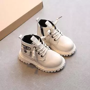 Ботинки «Мартенс», детская осень 2022, новые модные одиночные ботинки в Корейском стиле для девочек, короткие ботинки для мальчиков в британском стиле, детские сапоги 21 чёрный