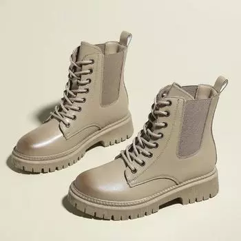 Ботинки Martens на шнуровке в британском стиле для женщин, осень-зима, новые ботинки на круглой платформе, модные универсальные ботильоны 35 хаки