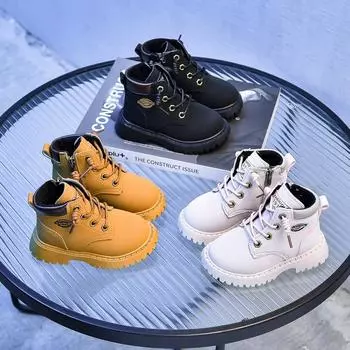 Ботинки Martens Single для девочек Новые детские кожаные ботинки на осень и зиму Ботинки-полуботинки для девочек в британском стиле Зимние детские кожаные ботинки Single 21 белый