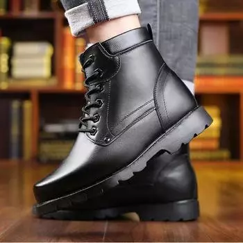 Ботинки Martin 2024, зимние новые бархатные шерстяные зимние ботинки, теплые нескользящие хлопковые кожаные туфли, мужские нескользящие уличные ботинки 38
