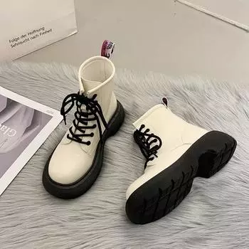 Ботинки Martin белые британские осенние новые женские ботинки ретро толстые жареные уличные приливы Instagram крутые белые ботинки 5 бежевый