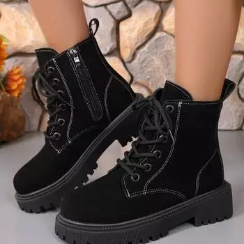 Ботинки Martin большого размера на шнуровке женские 2024 осень-зима новые модные универсальные повседневные короткие ботинки теплые женские ботинки 35 чёрный