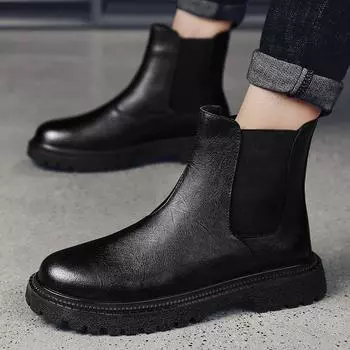 Ботинки Martin большого размера, осенние и зимние ботинки Chelsea из кожи, мужские ботинки, кожаные рукава, короткие ботинки, флисовая теплая обувь 38