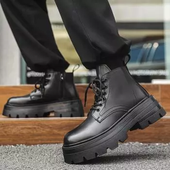 Ботинки Martin Boots с толстой подошвой, с высоким голенищем, в британском стиле, с высоким голенищем, мужские короткие ботинки с боковой молнией 30322-J 38 чёрный