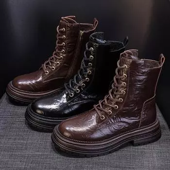 Ботинки Martin Boots с толстой подошвой, увеличивающие рост, кожаные туфли 35 чёрный