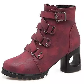 Ботинки Martin, ботильоны на толстом каблуке, большой размер, заклепки, перекрестные ремешки, женская обувь, стиль Perennial 5047 34 красный