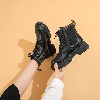 Ботинки Martin для детей, осень и зима, для студентов, ретро, повседневные, кожаные, водонепроницаемые, теплые, универсальные, короткие, прилив 35 чёрный