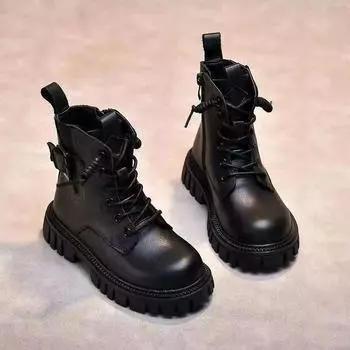 Ботинки Martin для девочек 2024 года, зимние новые детские короткие ботинки Ботинки для девочек, черные кожаные ботинки, детские ботинки, обувь 26