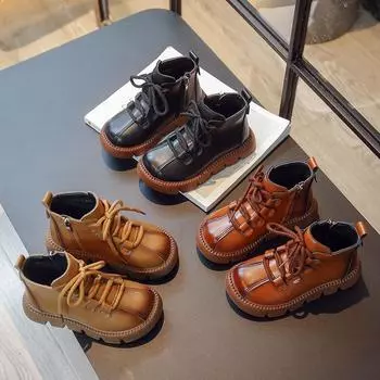 Ботинки Martin для девочек из кашемира, теплые, на осень и зиму, новые, для мальчиков, нескользящие, во французско-британском стиле 26 чёрный