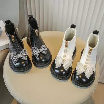 Ботинки Martin для девочек, корейская версия, осенняя новинка, детская мода, короткие ботинки, элегантные одинарные ботинки на мягкой подошве для девочек 23 белый