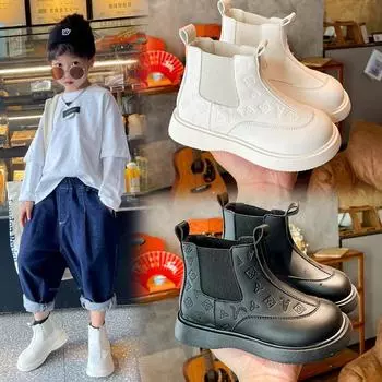 Ботинки Martin для девочек, новые черные одинарные ботинки в британском стиле, модные короткие детские ботинки, кожаные ботинки на мягкой подошве для мальчиков 23 чёрный