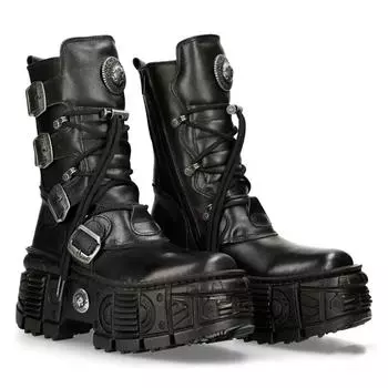 Ботинки Martin для девочек в стиле темного панка с увеличенной шнуровкой, женские, с толстой металлической подошвой, средней длины 34 чёрный