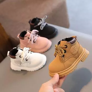 Ботинки Martin для мальчиков и девочек, весна/осень, 1-3 года, мягкая подошва, нескользящая, британский тренд из кожи Length 14cm жёлтый